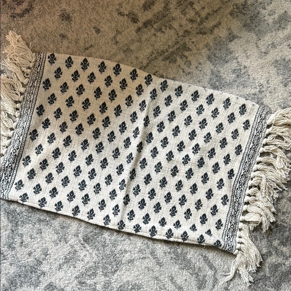 Elegant Dark Blue and Cream Patterned Tassles Pillow cover